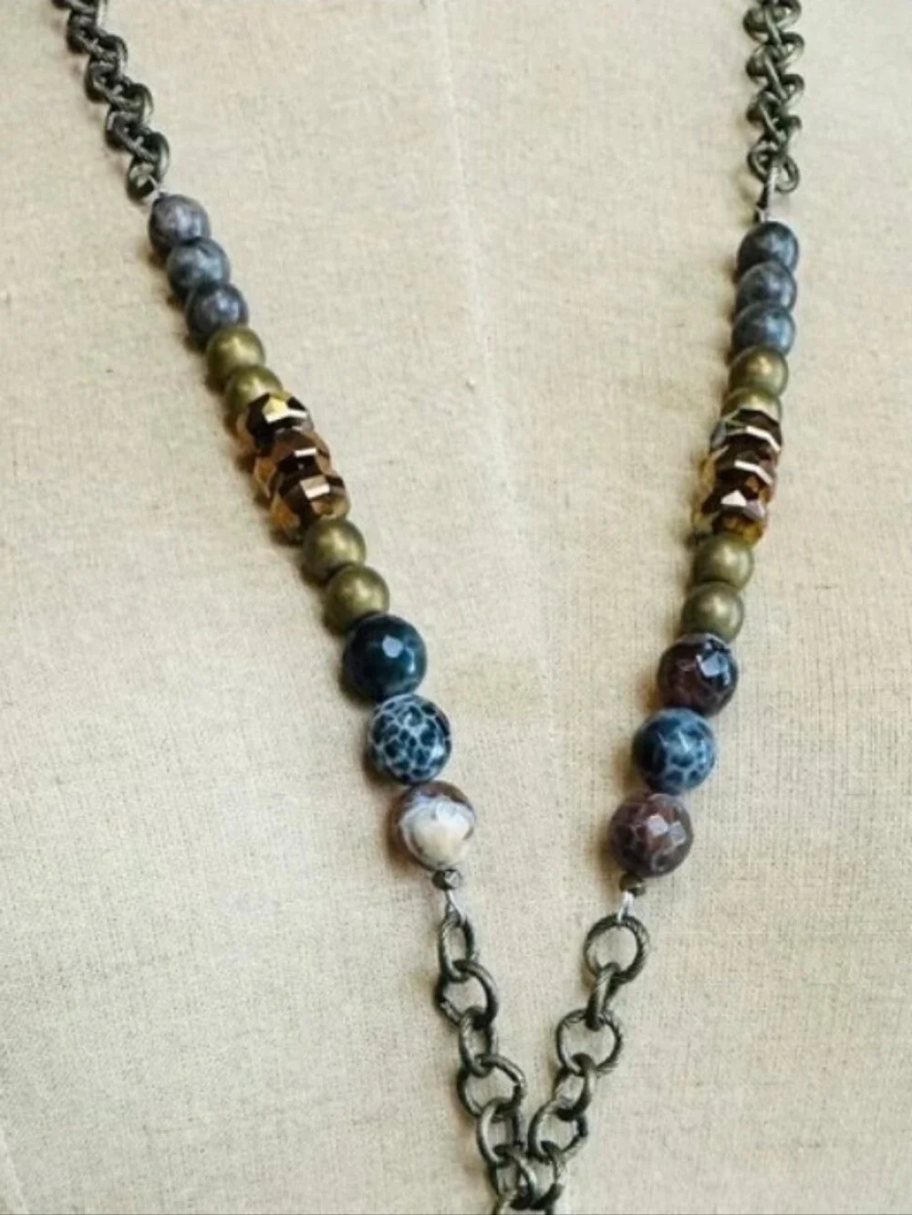 ❣️1 LEFT❣️✨PRICE DROP✨Boho Sable Necklace Beaded Necklace Amber Teardrop Pendant - Picture 3 of 4